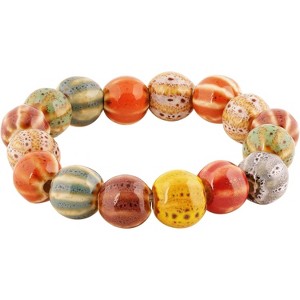 Boho Hippie Colorful Ceramic Beads Strand Stretch Bracelet, Bohemian Summer Beach - 1 of 4
