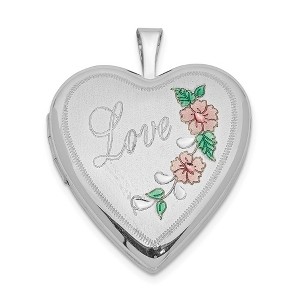 Black Bow Jewelry Sterling Silver and Enamel 20mm Love Floral Heart Locket - 1 of 4