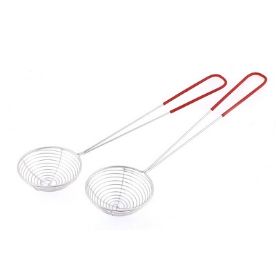 Unique Bargains Nonslip Plastic-Coated Grip Stainless Steel Spiral Mesh Strainer Filter Ladle 2 Pcs
