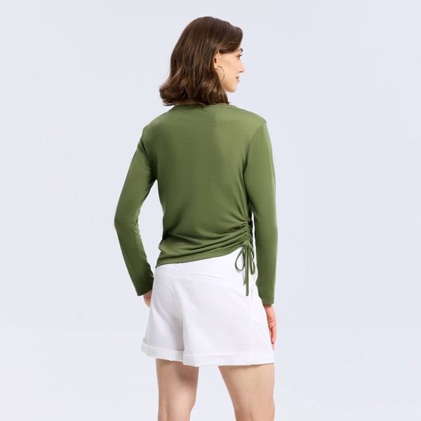 Top de jersey de manga larga con escote en V y lazo lateral ajustable para mujer - A New Day™ 3