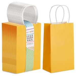 Blue Panda 25 Pcs Yellow Kraft Paper Gift Bags, Party Favor Bags with Handles, 5x3x9 In - 1 of 4