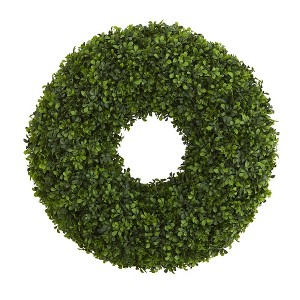 Nearly Natural 28” Boxwood Artificial Wreath - 1 of 2