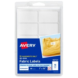 Avery No-Iron Fabric Labels, 1" x 1-3/4", Washer and Dryer-Safe Waterproof Labels, Non-Printable, 40 Blank Labels Total (40722) - 1 of 4