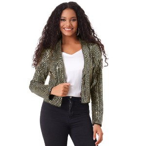 Allegra K Women's Sparkly Open Front Sequin Party Cropped Blazer - 1 of 4