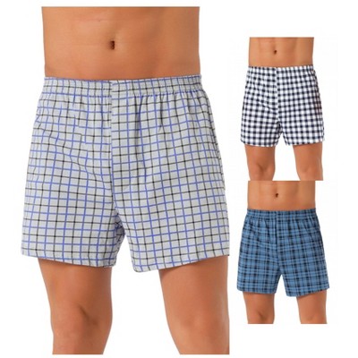 INSPIRE CHIC Men's 3 Pack Elastic Waistband Plaid Pattern Boxer Shorts