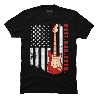 Men's Design By Humans Best Dad Ever Guitar and Flag By MINHMINH T-Shirt