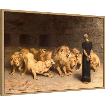 Daniel in the Lions Den Earth Tones Canvas Print with Maple Frame