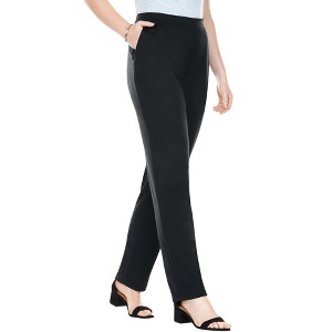Woman Within Women's Plus Size Petite Straight Leg Ponte Knit Pant - 1 of 4
