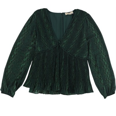 Michael Kors Womens Pleated Print Peasant Blouse