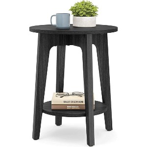 Simple Trending Small Round End Table with Lower Shelf Charcoal Gray - 1 of 4