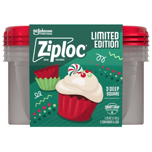 Ziploc Brand Holiday Food Storage Container Medium Square, Red, 3