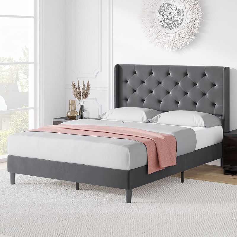 Whizmax Bed Frame Upholstered Platform with Wingback Headboard and Strong Wooden Slats, No Box Spring Needed, Easy Assembly, 2 of 8