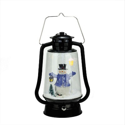 Northlight 13.5" Black Lighted Musical Snowman Snowing Christmas Table Top Lantern