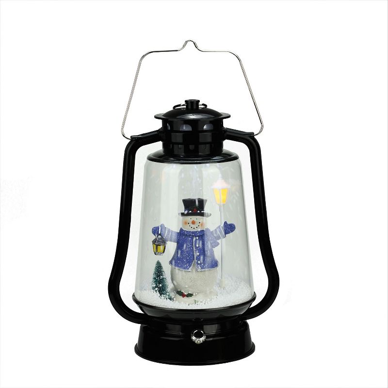 Northlight 13.5" Black Lighted Musical Snowman Snowing Christmas Table Top Lantern, 1 of 5