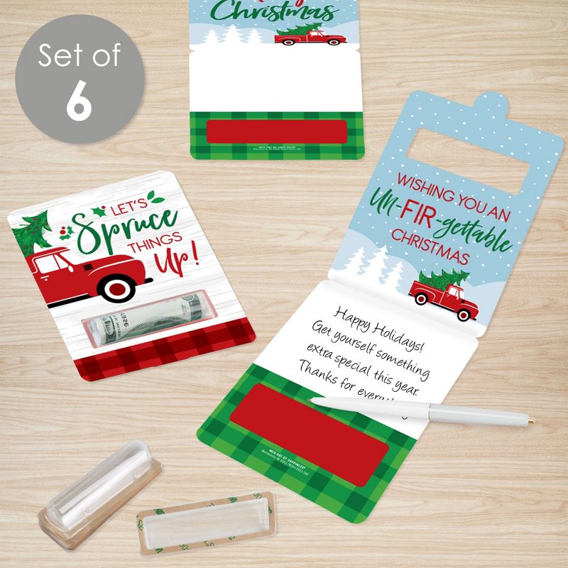 Big Dot of Happiness Merry Little Christmas Tree - DIY Assorted Red Truck and Car Christmas Party Cash Holder Gift - Funny Money Cards - Set of 6, 2 of 9
