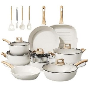 Itopfox 24 Pcs Non Stick Ceramic Cookware Set, Healthy Non Toxic Kitchen Cookware with Large Capacity, Induction Compatible, PFAS Free, Cream White - 1 of 4