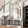 HDZNVF Hall Tree with 7 Coat Hooks for Entrance, 3-in-1 Design and Adjustable Shelves, White - 2 of 4
