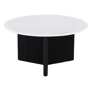 31" Marble Top Coffee Table with Solid Wood Pedestal Base, Modern Sofa Table for Living Room - 1 of 4