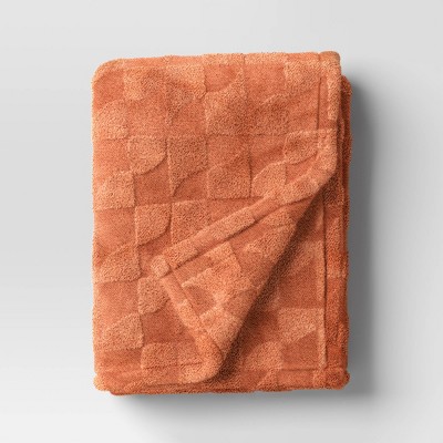 Geometric Jacquard Faux Shearling Throw Blanket Terracotta - Room Essentials™: Lightweight, 50x60in, Machine Washable