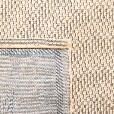 Natural and Blue Baroque Print Indoor/Outdoor Area Rug