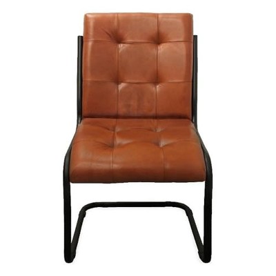 Moti Clan Leather Upholstered Side Chair with Cast Iron Frame in Mahogany