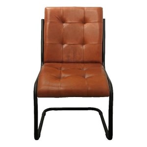 Moti Clan Leather Upholstered Side Chair with Cast Iron Frame in Mahogany - 1 of 4