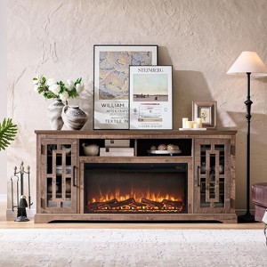 SinCiDo 36" Electric Fireplace TV Stand for 80 Inch TV, Farmhouse Media Console w/6 Shelves, 32" Tall Entertainment Center w/Storage - 1 of 4