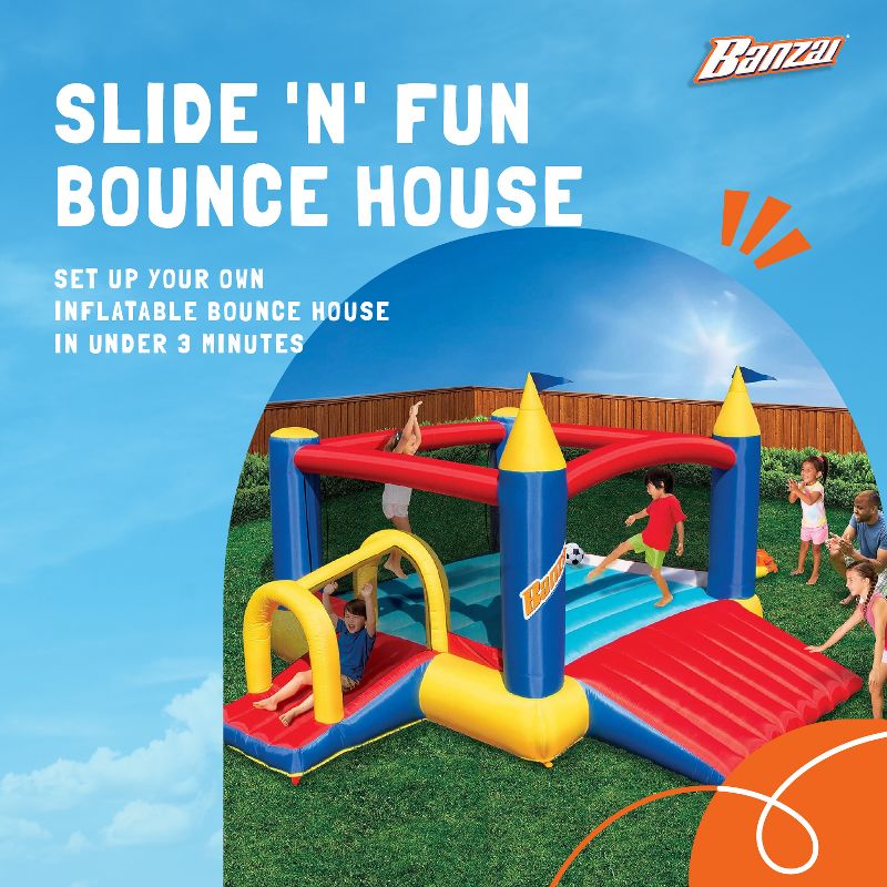 Banzai Slide N’ Fun Bounce House with 2 Slides, Inflatable Bounce House, Complete Bouncy House Playground Set with GFCI Air Blower, Ages 3-12, 3 of 8