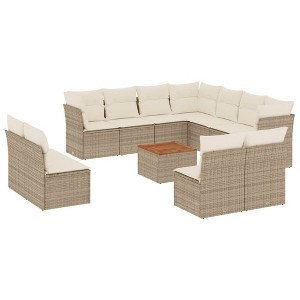 vidaXL Patio Sofa Set with Cushions Outdoor Furniture 12 Piece Poly Rattan - Beige and Cream - 1 of 4