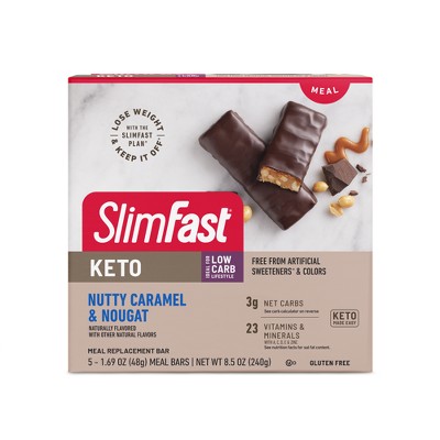 SlimFast Keto Fat Bomb Meal Replacement Bar - Nutty Caramel and Nougat Bar - 5ct