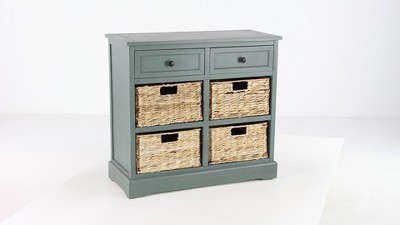 Drawer Stand with Shelves and Wicker Storage Baskets - Sea Blue