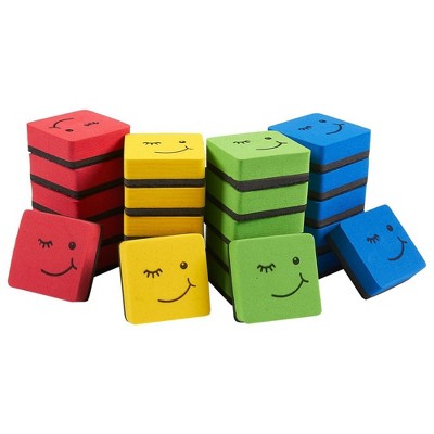 24 Pack Magnetic Whiteboard Erasers, Colorful Small Dry Erase Board Cleaner Bulk for Classroom, Office 1.9 x 1.9 x 0.7"