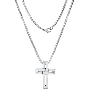 Steeltime 24" Men's stainless steel interlocking woven cross pendant - 1 of 4