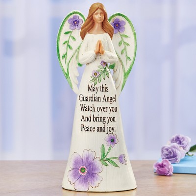 Guardian Angel Resin Figurine with Lavender Flowers and Sentiment