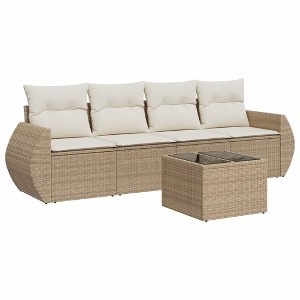 vidaXL 5 Piece Patio Sofa Set with Cushions Beige and Cream Poly Rattan - With Table - 1 of 4