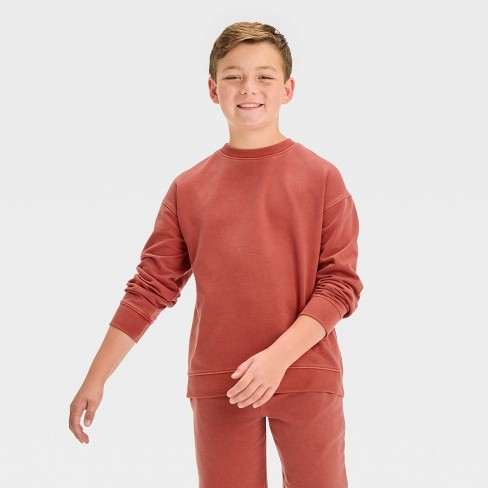 Boys Washed French Terry Pullover Sweatshirt Cat Jack Dark Orange Xxl Husky Target