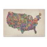 22" x 32" US Cities Text Map VI by Michael Tompsett - Trademark Fine Art