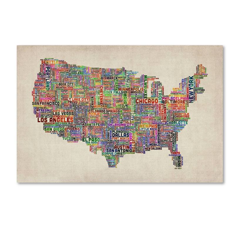 22&#34; x 32&#34; US Cities Text Map VI by Michael Tompsett - Trademark Fine Art, 1 of 6