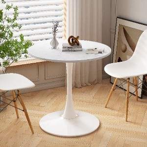 CAVINAS 32" Modern Round Dining Table with Printed White Marble Table Top, End Table for 4, Leisure Coffee Table for Dining Room, Living Room - 1 of 4