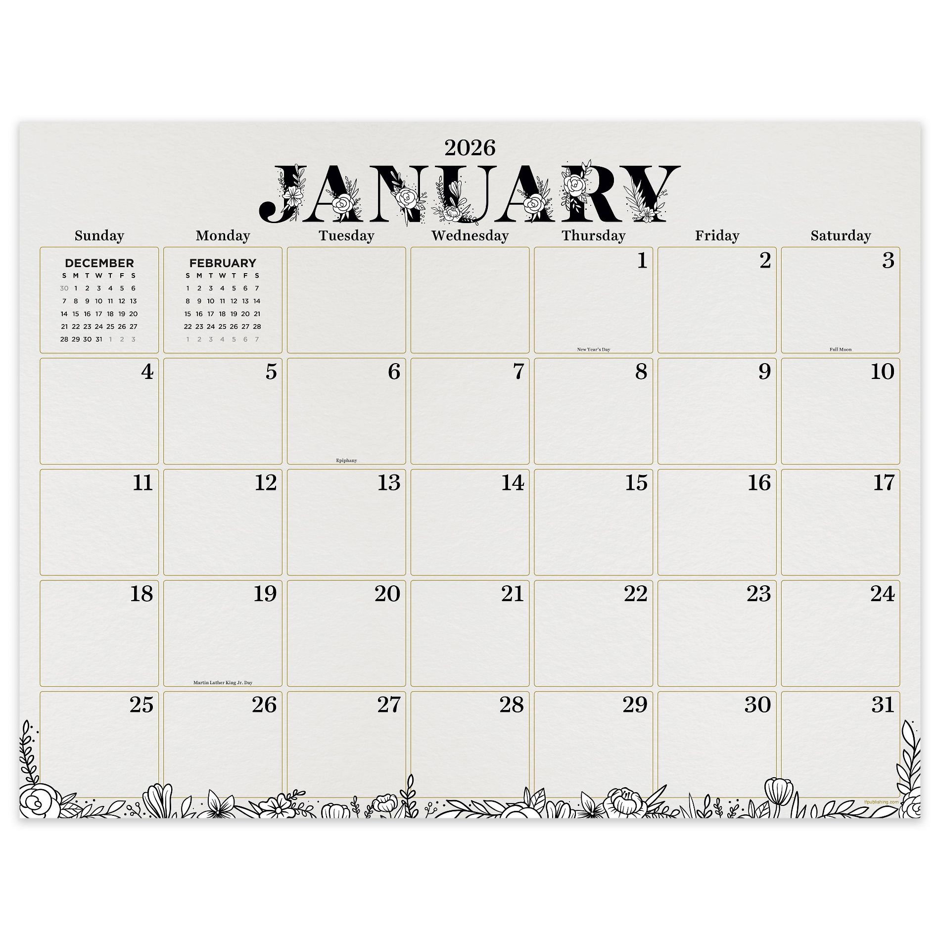 TF Publishing 22.5"x17.5" 2026 Floral Large Desk Pad Monthly Blotter Calendar