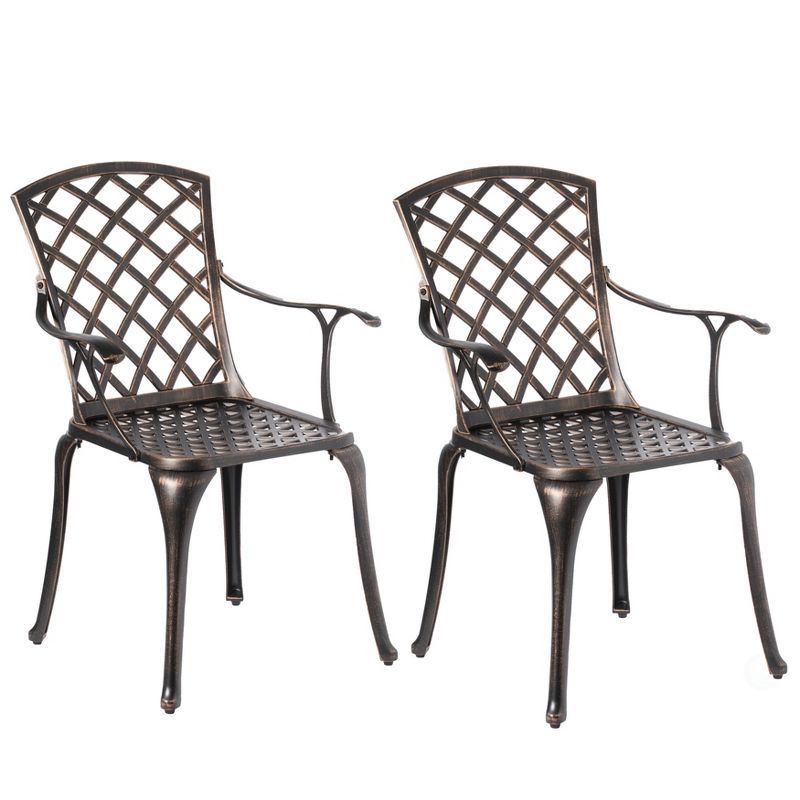 Gardenised Indoor and Outdoor Bronze Dinning Set 2 Chairs Cast Aluminum., 1 of 6
