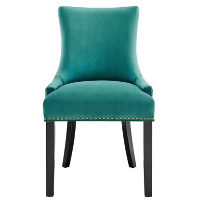 Regal Teal Velvet Upholstered Hourglass Side Chair with Wood Legs