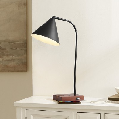 Nuka 24" Black and Walnut Adjustable Table Lamp with USB Port