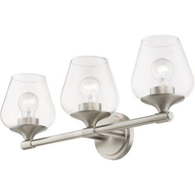 Brushed Nickel 3-Light Vanity Sconce with Clear Glass Shades