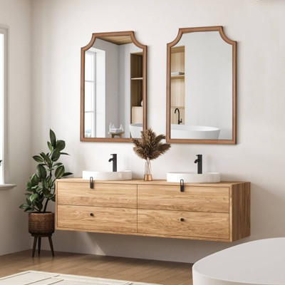 Natural Wood Farmhouse Arch Wall Mirror 24" x 36"