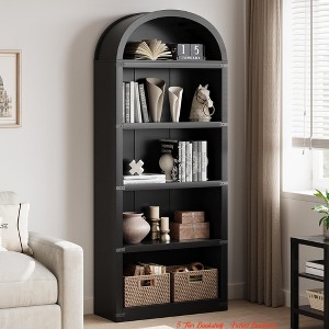 5 Tier Bookshelf Arched Bookcase Farmhouse Bookcase Display Storage Rack Wooden Bookshelves - 1 of 4