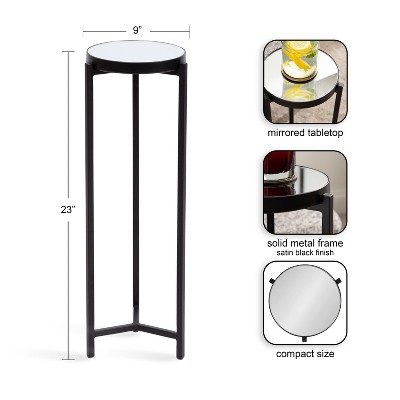 Black Metal and Glass Round Mirrored Drink Table