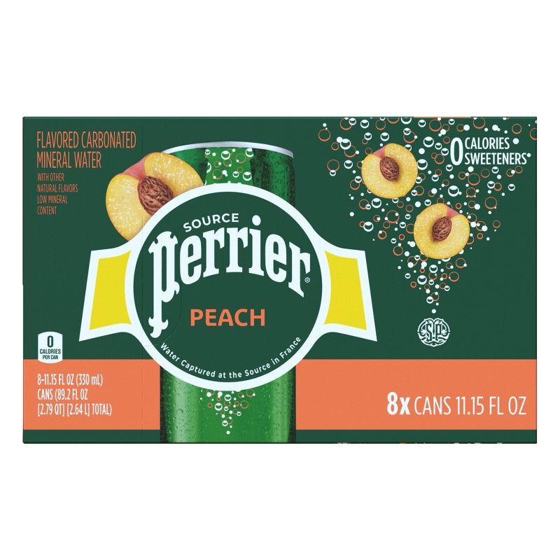 Perrier Peach Flavored Sparkling Water - 8pk/11.15 fl oz Cans, 1 of 12