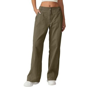 Womens Zip Front Wide Leg Long Pants High Waist Causal Cargo Pants