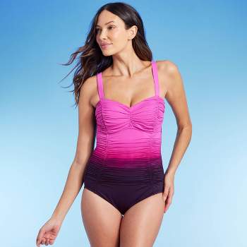 Women's UPF 50 Sweetheart Neck Seamed One Piece Swimsuit - Shape + Style™ by Aqua Green® Multi Pink